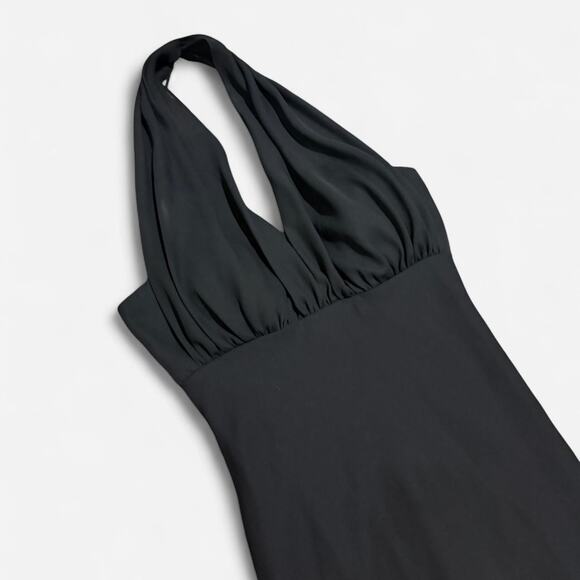 VTG Y2K Betsy & Adam Matte Black Mesh Gothic Ruffled Train Formal Maxi Dress - Picture 6 of 7